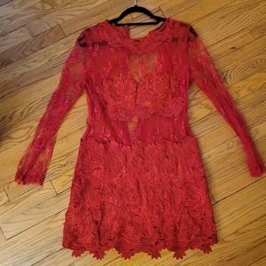 Sexy red lace peekaboo dress